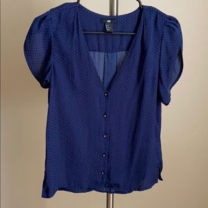 Blue Polka Dot V Neck Blouse